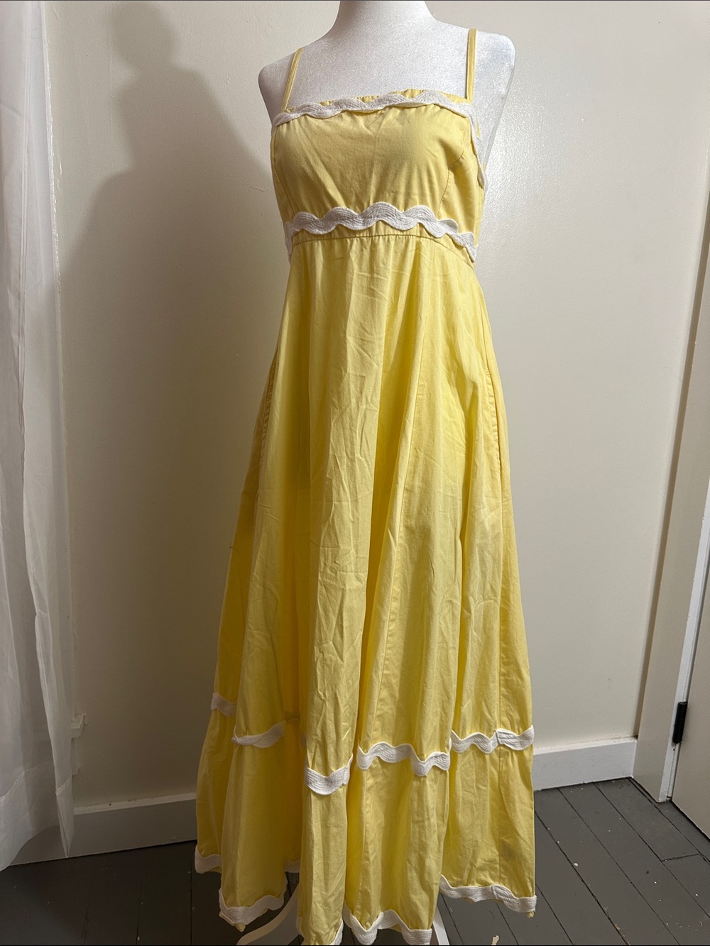 Yellow Maxi Sundress with White Trim